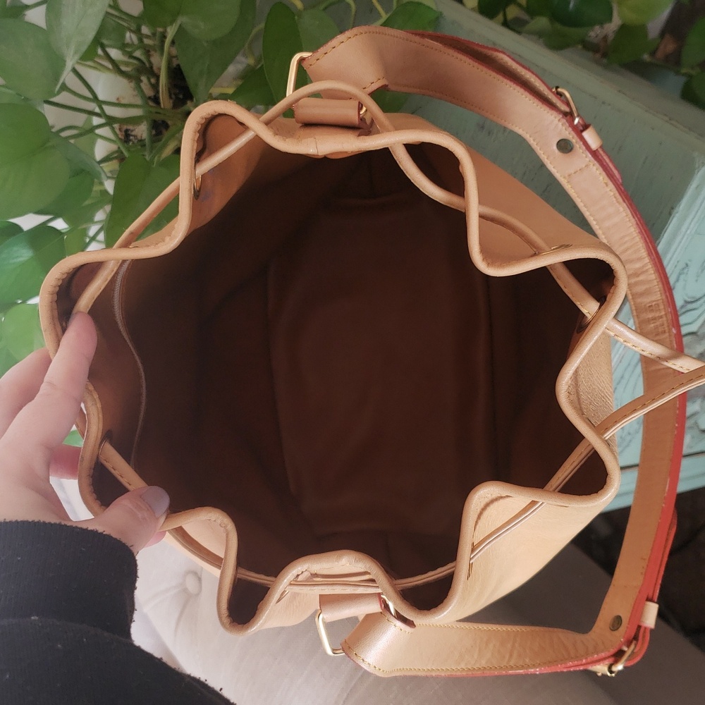 Vintage Large Leather Handmade Drawstring Bucket Bag - Picture 6 of 7